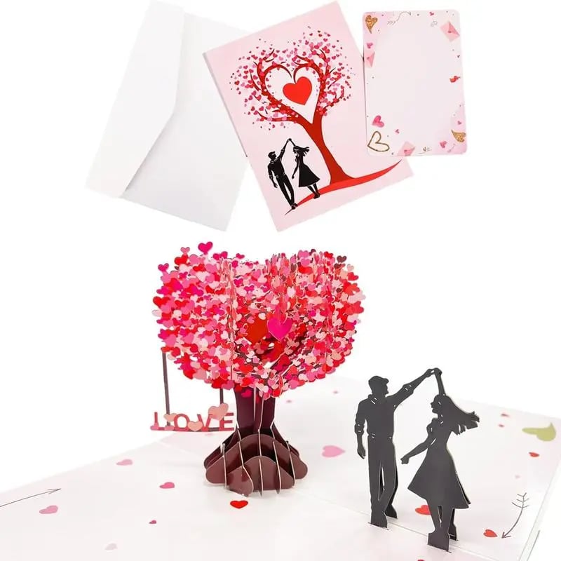 🌸Valentine's Day Hot Sale💕3D Pop-Up Anniversary Card - Romantic Love Tree & Hearts Design💌