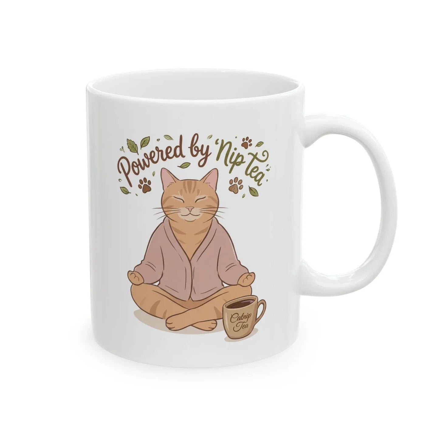 Powered by Nip Tea Cat Meditation 11oz Mug – Cute Zen Cat Coffee Cup for Cat Lovers