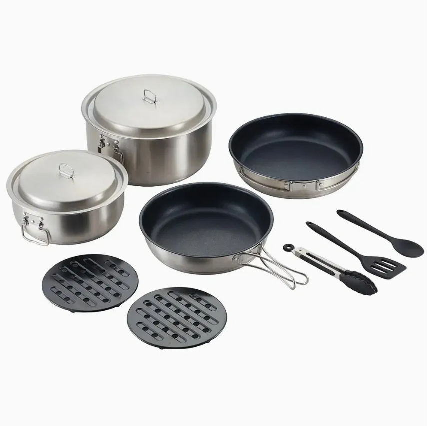 11PCS Stainless Steel Camping Cookware Set with Frying Pan for Picnic Hiking Camping Travel