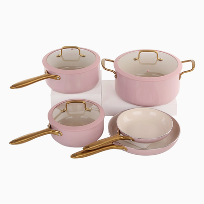 Pink Price 8PCS Non Stick Ceramic Coating Induction Bottom Aluminum Cookware