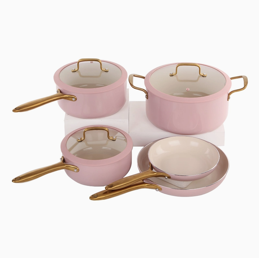 Pink Price 8PCS Non Stick Ceramic Coating Induction Bottom Aluminum Cookware