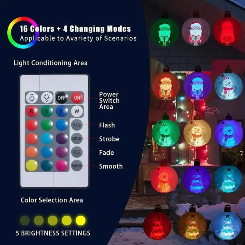 🎄24 Inch Glowing Christmas Ball, Outdoor Decoration With LED Lights