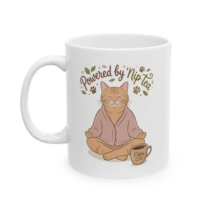 Powered by Nip Tea Cat Meditation 11oz Mug – Cute Zen Cat Coffee Cup for Cat Lovers
