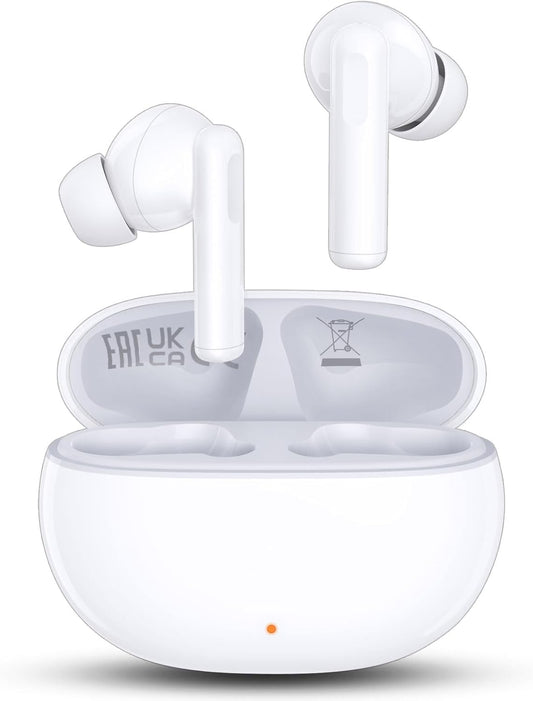 Hybrid Active Noise Cancelling Earbuds with 45dB.Waterproof Wireless Bluetooth Ear Buds.in-Ear Earphones with AI Clear Call Mics.40H Playtime.Bass Stereo for iPhone.Android.Pad-White