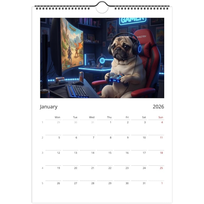 Pug Calendar 2026 - Daily Activities