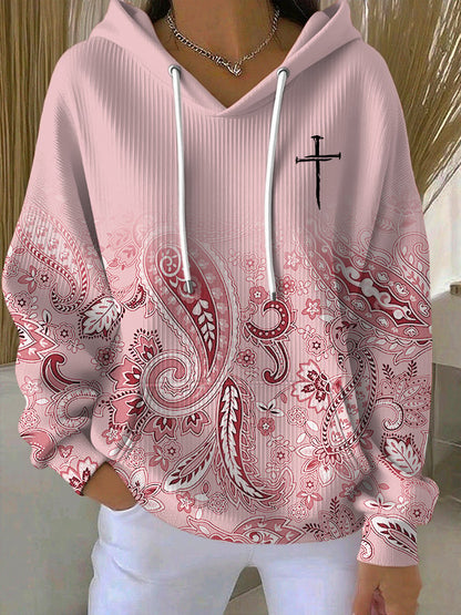 Women's Casual Paisley Contrasting Faith Texture Hoodie