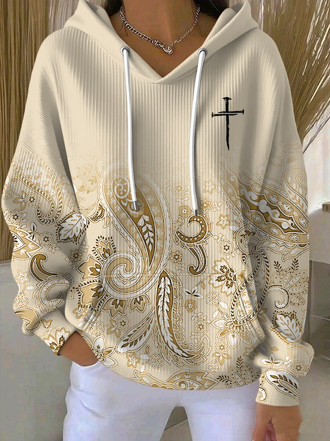 Women's Casual Paisley Contrasting Faith Texture Hoodie