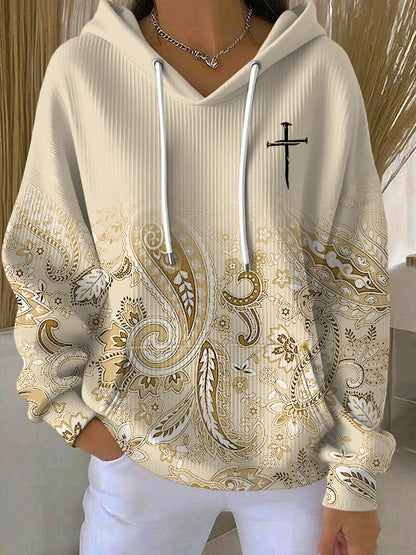 Women's Casual Paisley Contrasting Faith Texture Hoodie