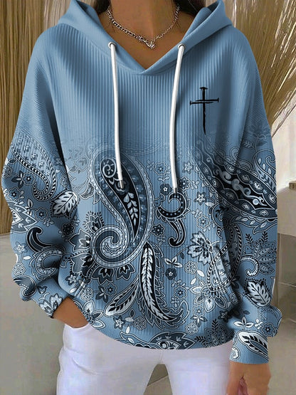 Women's Casual Paisley Contrasting Faith Texture Hoodie