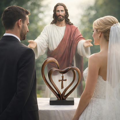 🌸Valentine's Day Hot Sale💖Marriage Takes Three – Entwined Heart & Cross Christian Wedding Sculpture