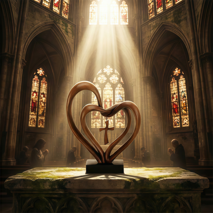 🌸Valentine's Day Hot Sale💖Marriage Takes Three – Entwined Heart & Cross Christian Wedding Sculpture