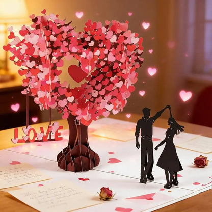 🌸Valentine's Day Hot Sale💕3D Pop-Up Anniversary Card - Romantic Love Tree & Hearts Design💌