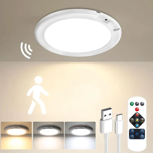 Luz de techo recargable con Sensor de movimiento de luz de techo recargable con mando a distancia - luz de techo inalámbrica magnética alimentada por batería para las escaleras de ducha del armario arrojar Patio del vestíbulo del porche ect