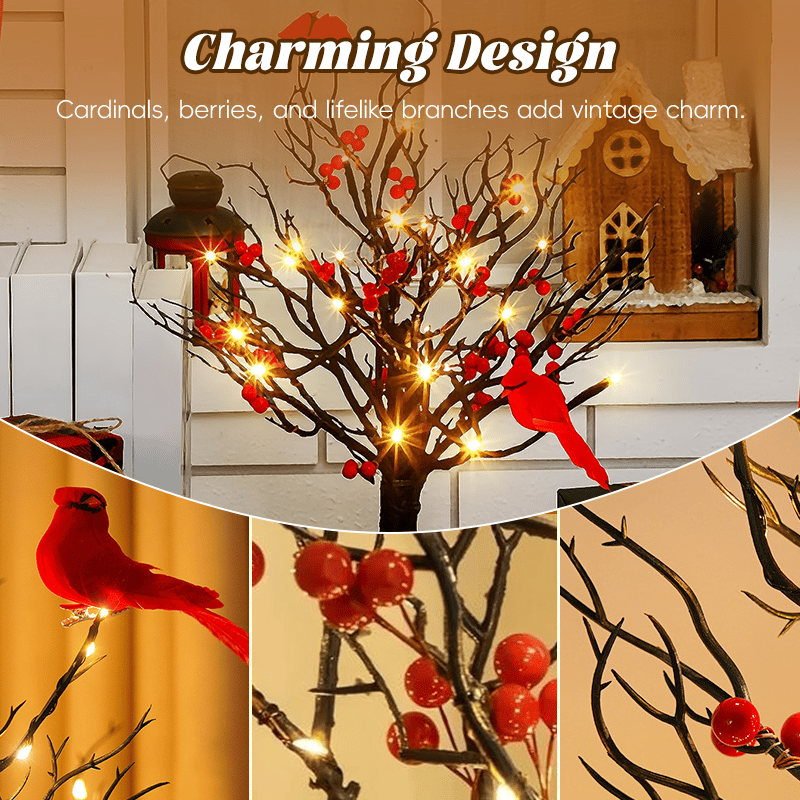 Limited-time Black Friday sale 49% OFF🔥Vintage Glowing Tree With Electric Cardinal & Berries