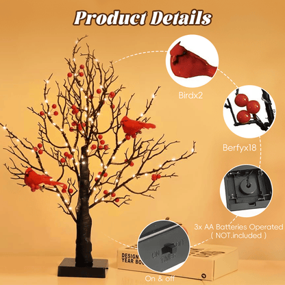 Limited-time Black Friday sale 49% OFF🔥Vintage Glowing Tree With Electric Cardinal & Berries