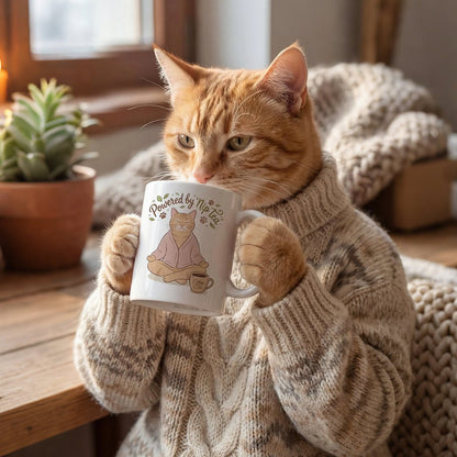 Powered by Nip Tea Cat Meditation 11oz Mug – Cute Zen Cat Coffee Cup for Cat Lovers
